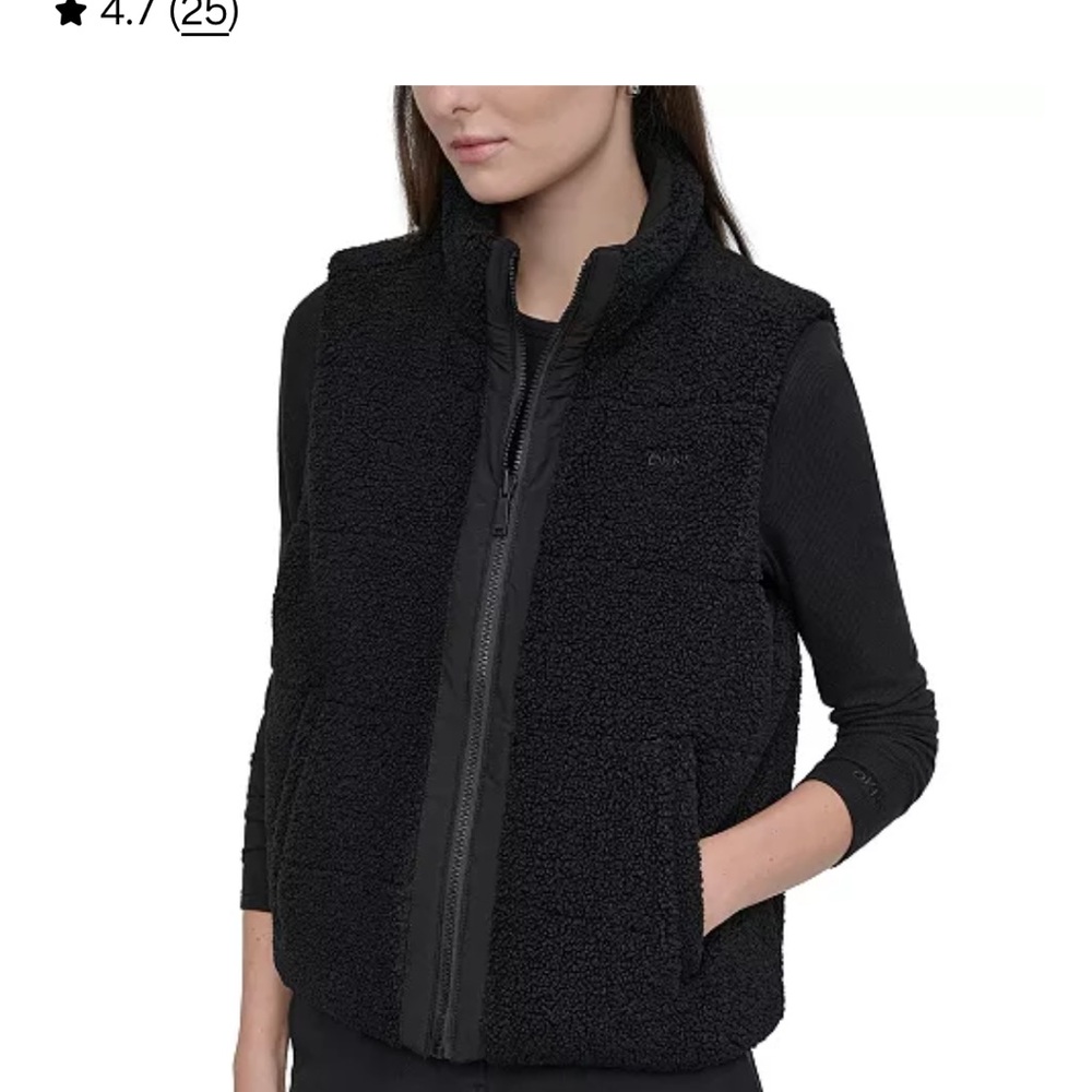 DKNY Women's Black reversible puffy Sherpa Vest
